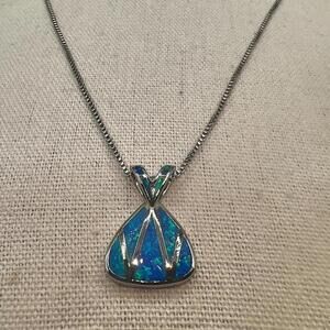 Stunning Blue Opal Pendant Necklace